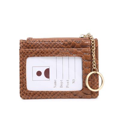 China Fashion new arrival python snakeskin pattern PU credit card wallet leather ID card holder with key chain for sale