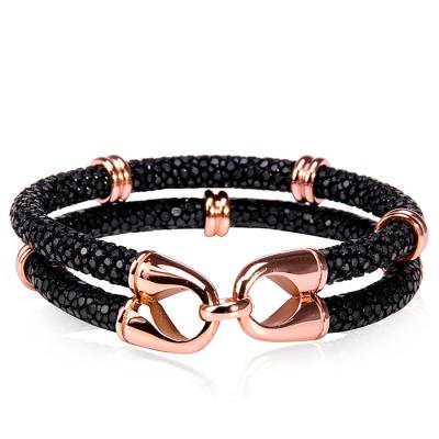 China Fashion Trendy Luxury Bracelets Stingray Skin Genuine Leather Bracelet With Closure Clasp for sale