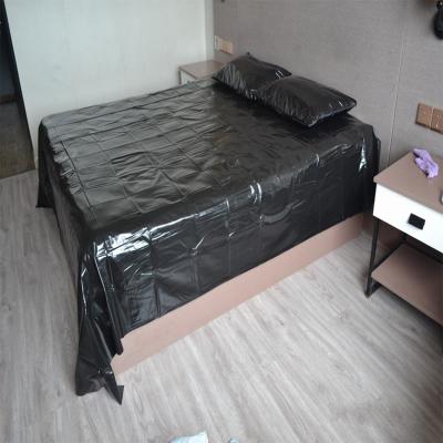 China 3Pcs Disposable Home Textile Massage Protector Waterproof PVC Black Bed Sheet With PU Pillow Case for sale