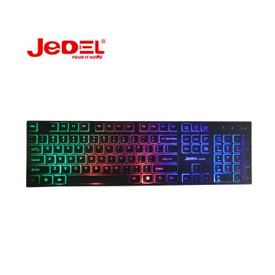 China Jedel Plug and Play Gaming Keyboard, USB Wired Keyboard with Rainbow Backlit, 104 Comfortable Quiet Silent Keys, 26 Anti-Ghosting Keys for La for sale