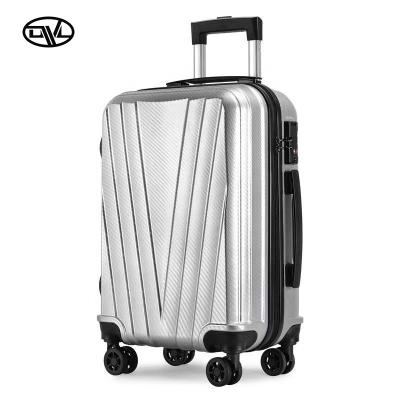 China Fit Silver ABS Airplane Handheld Travel 3 Piece Business Spinner Luggage Travel Bags for sale