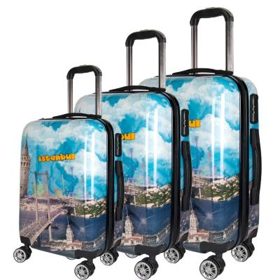 China PC PC Film Printed Promotion Gift Order 360 Case ABS Hard PC Rolling Carrying Bags Suitcase Sets 3 Pieces for sale