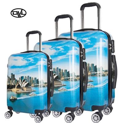 China PC Landscape Design Unisex Travel Rolling Spinner Hard Shell Trolley Suitcase 3pcs Hand Luggage Lightweight for sale