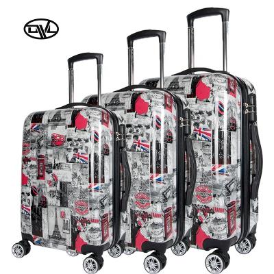 China Colorful PC Luggage Factory ABS Hard Shell Printed Travel Luggage Travel Suitcase For Sale for sale