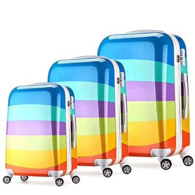 China Factory Wholesale Colorful Rainbow PC Material Travel Luggage Bag 3 Pieces Trolley Luggage Sets Suitcase for sale