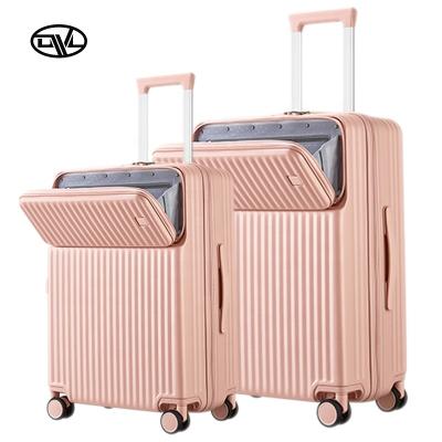 China Hot Business Amazon Sales PC Pink Color Stretching Front Open Travel Bags Carryon Laptop Bag Luggage for sale