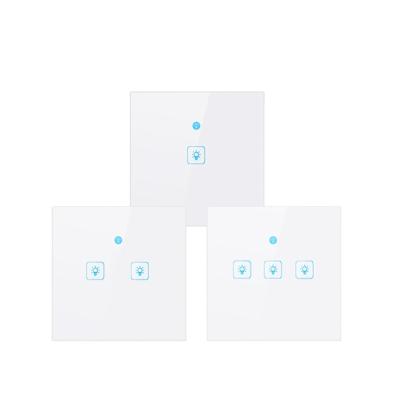 China Woolley WiFi Wall Switch Smart Light Switch with Glass Panel 1/2/3 Band EU Touch Sensor Voice Control for Alexa Google Home WS-EU-3C-White for sale