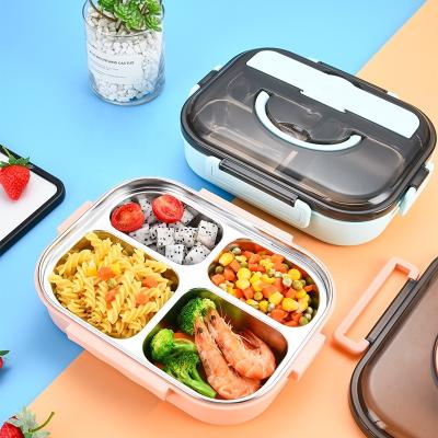 China Microwavable Adults And Kids Food Container Stainless Steel And Plastic Lunch Box For School Office Bento Boxes With Cutlery for sale