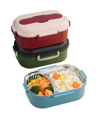 China Eco-friendly 304 Stainless Steel Microwavable Thermal Bento Lunch Box Container With 2 Compartment for sale