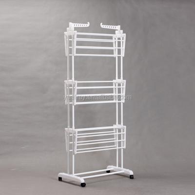 China Have Wheels Shape Three Tier Cloth Drying Rack Iron Powder Coating Clothes Dryer Rack Household Multifunctional Clothes Drying Racks for sale