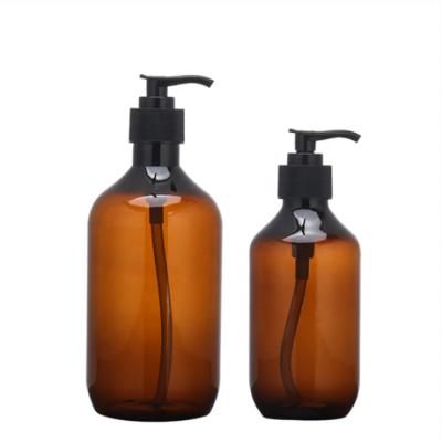 China Transparent Brown Plastic Shampoo Moisture Gel Shower Bottle 300ml Pet Press Lotion Bottle Bottling Bottle for sale