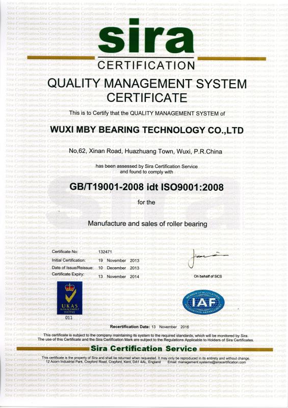 ISO 9001:2008 - Wuxi MBY Bearing Technology Co.,Ltd