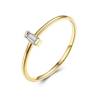 China Minimalist TRENDY 925 Sterling Silver Gold Plated Baguette Diamond Cz Rings Dainty Jewelry for sale