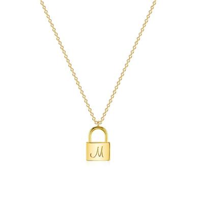 China 925 Sterling Silver Gold Custom Initial Lock Charm Necklace Men Fashionable Luxury Pendant Women Women for sale