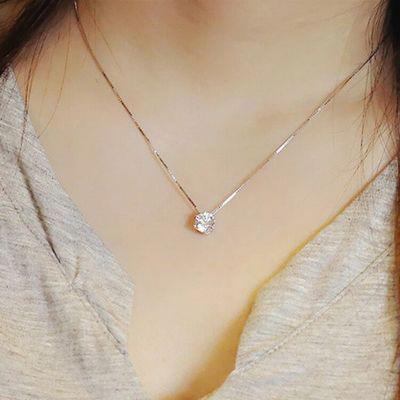 China FASHIONABLE Korean Shinny Jewelry 925 Sterling Silver Crystal Necklace Zirconia Round Pendant Necklace for sale