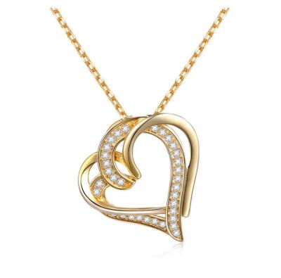 China CLASSIC 925 Sterling Silver Women's Double Heart Necklace Valentine's Day Elegant Pendant Necklace for sale