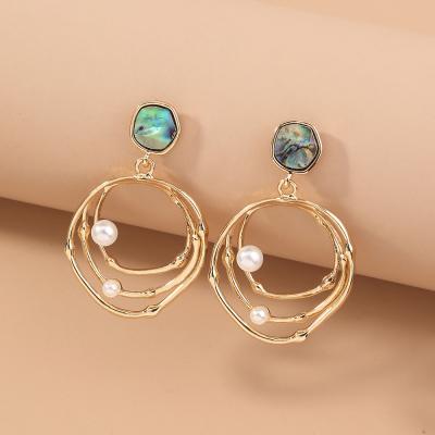 China Custom Round Cute 925 Big Bohemian Natural Silver Stud Abalone Shellfish Pearl Gold Circle Earrings Women Girls Jewelry for sale