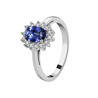 China Blue Sapphire 925 Sterling Silver Luxury Women's Engagement Anniversary Ring Custom Made Wholesale TRENDY for sale