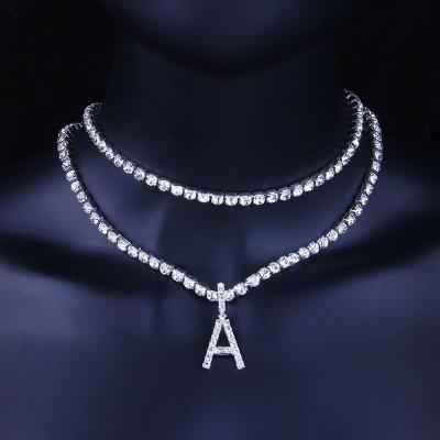 China Wholesale Custom Cute Alphabet Zircon Diamond Tennis A-Z Letter Initial Necklace for sale