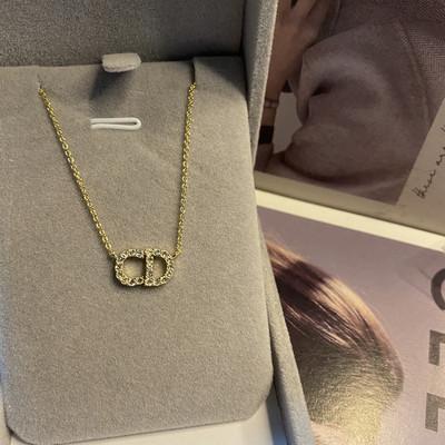 China New Arrival FASHIONABLE Minimalist Alphabet Shape Cubic Zirconia Jewelry Gold Plated Clavicle Chain 925 Sterling Silver CD Letter Pendant Necklace for sale