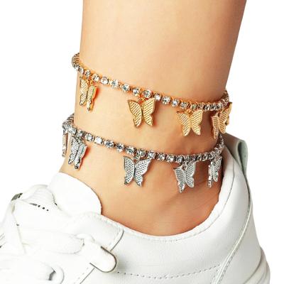 China Crystal Butterfly Anklet Women Jewelry CLASSIC Diamond Tennis Butterfly Anklet for sale