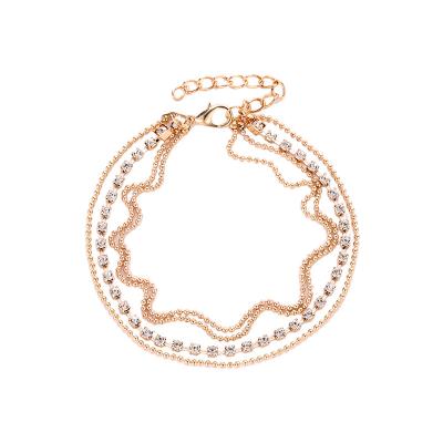 China Cute Wholesale Rose Gold Plated Summer Fashion Jewelry 925 Sterling Silver Multi Layer Anklet Chain for sale