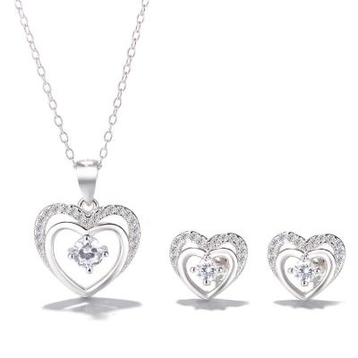 China Factory Wholesale CLASSIC Solid Valentine's Day 925 Silver Heart Shape Necklace Earring Jewelry Set for sale