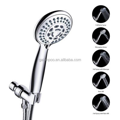 China Hot Selling Amazon 5-Setting Needleless Chromed Hand Held Shower Head for sale