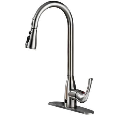 China Sense Faucets Touchless Kitchen Sink Faucet, Two-Sensor One-Handle Arc High Touch Kitchen Faucets Free Apron, PVD Brushed Nickel for sale