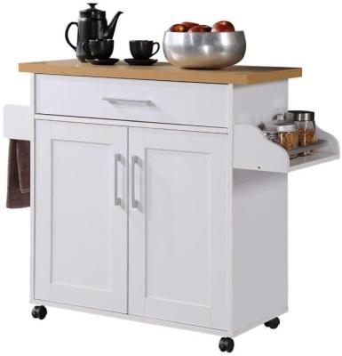 China Modern kitchen island with spice rack towel rack and drawer white with beech top for sale