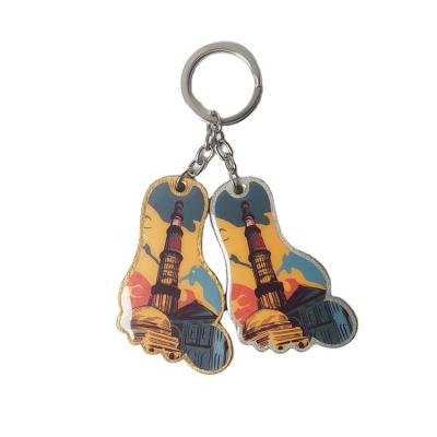 China Custom Landscape Wooden Epoxy Hand Painted Art Promotion Gift Maker Key Chain Key Chain for sale