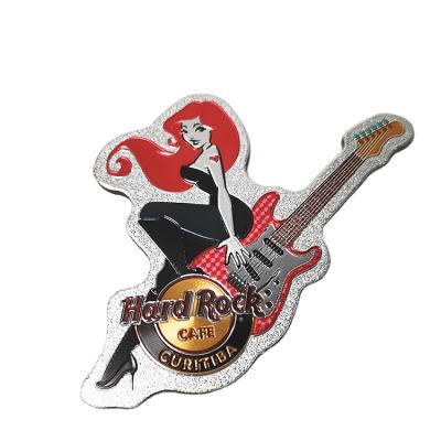 China Shape Custom Design Souvenir 3D Guitar Girl Promotion Aluminum Foil Fridge Tourist Magnet for sale