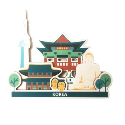 China Eco-Freindly Customization Wholesale Cartoon Architecture 3D Korean Wooden Fridge Magnets Custom for sale