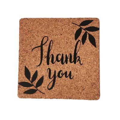 China Manufacturer Stocked Custom Design Cork Waterproof Non Slip Wooden Coaster Thank You for sale