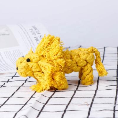 China Wholesale Custom Logo Manufacturer Cotton Rope Bite Stocked Lion Dog Pet Heavy Duty Animal Toy for sale