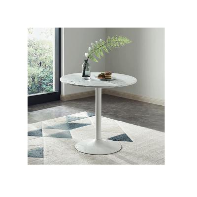 China Fashion Adjustable Design Sale Blockbuster Kitchen Luxury Unique Dining Table (Other) Round Leg Slate Rock Marble Top Steel Dining Table for sale