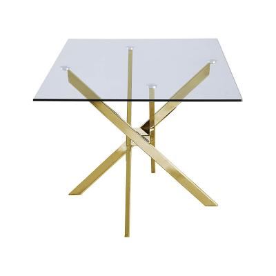 China Stainless Steel Adjustable Modern Glass Leg Gold Dining Table Outlet Factory Rectangular Square (Other) Clear Tempered Glass for sale