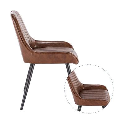 China Vintage Removable Light Brown Synthetic Leather Seat Cover Metal Black Legs Dining Chair For Dining Room Table Set for sale