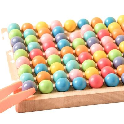 China Preschool Eductional Toys Rainbow Wooden beads elimination game Wood Board Bead Game Toy Colorful Fun Clip Beads Game for kids for sale