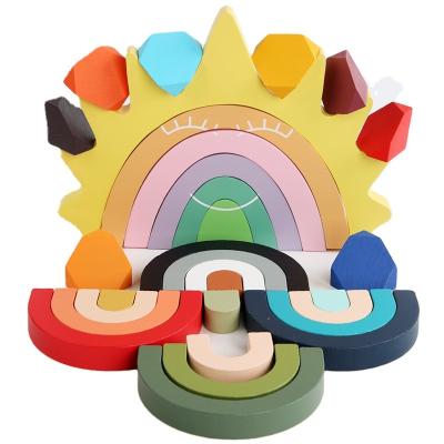 China DIY TOY 2021 new Funny little dHot Sale Eco-Friendly Montessori Educational Wooden Stacking Bricks Toys Rainbow Building Blocks For Kids for sale