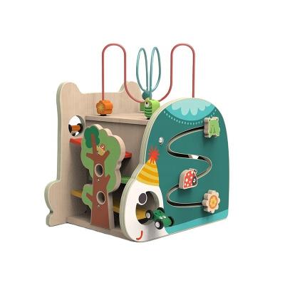 China Preschool Eductional Toys Multi-functional Wooden Treasure Box Activity Cube Wooden Toys For Kids Gifts Baby Toys With Montessori Racing Car Toy for sale