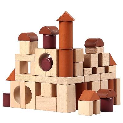 China Wooden Building Toy Natural Eco-friendly 46pcs Color Blocks Wooden Geometric Shapes Kids Educational Kid Toys Building Blocks for sale