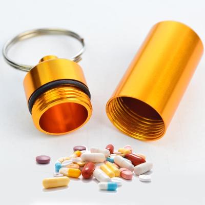 China Waterproof Pill Case Capsule Box Color Pill Case Bottle Stash Drug Holder Key Chain Random Waterproof Aluminum Container for sale