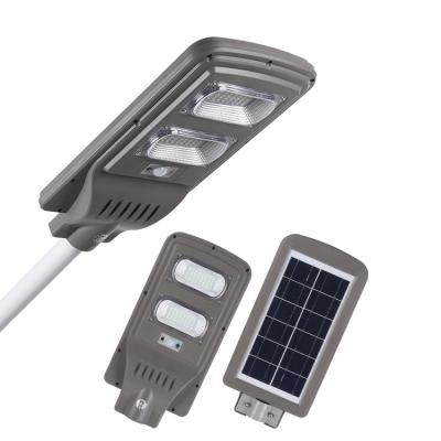 China Light control + radar sensing 5Years warranty ac/dc 50w 70w 80w 90w integrated solar street light with motion sensor all in one solar smd led street light for sale