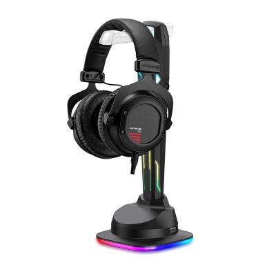 China ABS 7 Controllable Gaming Headphone Stand LED RGB Headset Holder Hanger Stand with 4 USB 3.0 Data Ports Charging Port for sale