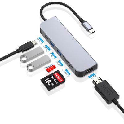 China Plug and play 6 in 1 USB 3.1 Type-C Hub to HD Adapter 4K Thunderbolt 3 USB C Hub with Hub TF SD Reader Slot PD 3.0 for MacBook Pro/air for sale