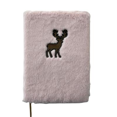 China Wholesale High Quality Deer Easy Writing Notebook Custom A5 Plush Cover Notebook With Embroidery Subject Notebook for sale