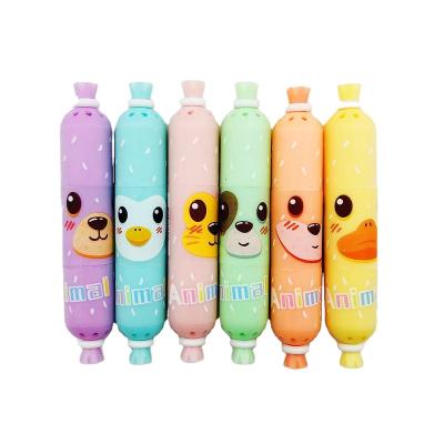 China Customized Multicolor Double Headed Mini Multi Colored Marker Pen 6 Colors Highlighter Bar Marker For Kids Office School for sale