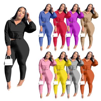 China HQC-M8029 Soild Color QUICK DRY Custom Made Two Piece Set With Zipper Elastic Women Short Top Outfits Two Piece Set for sale