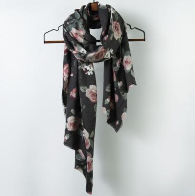 China JDQ02A Hot Sale Winter Long Floral Printing Rose Tassel Women Scarf Shawls Scarf For Women for sale